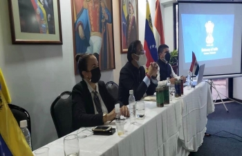 Ambassador Abhishek Singh spoke at an event in Nueva Esparta organized by Venezuelan Tourism office about achievements of India in various fields